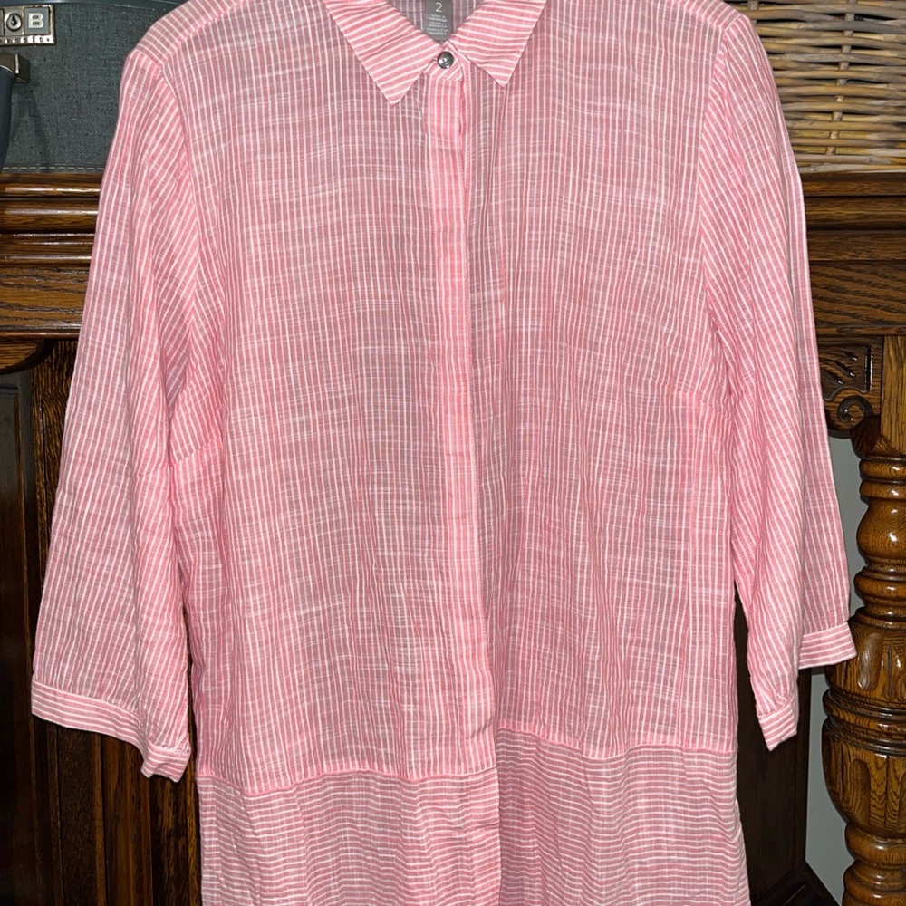 Chico's Pink and White Striped Lightweight Button-Front Blouse